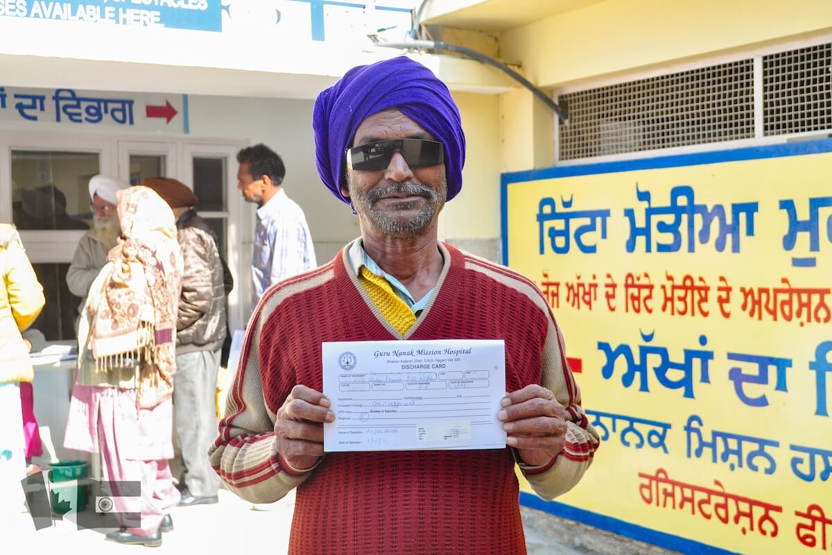 Happy cataracts patient after a donated surgery at a charitable hospital in rural Punjab, India